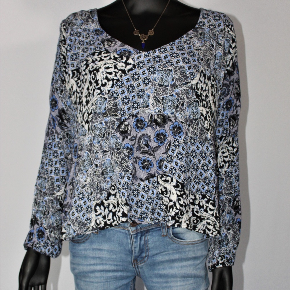 Gypsies and Moondust Peasant Blouse, Floral Print Top, S